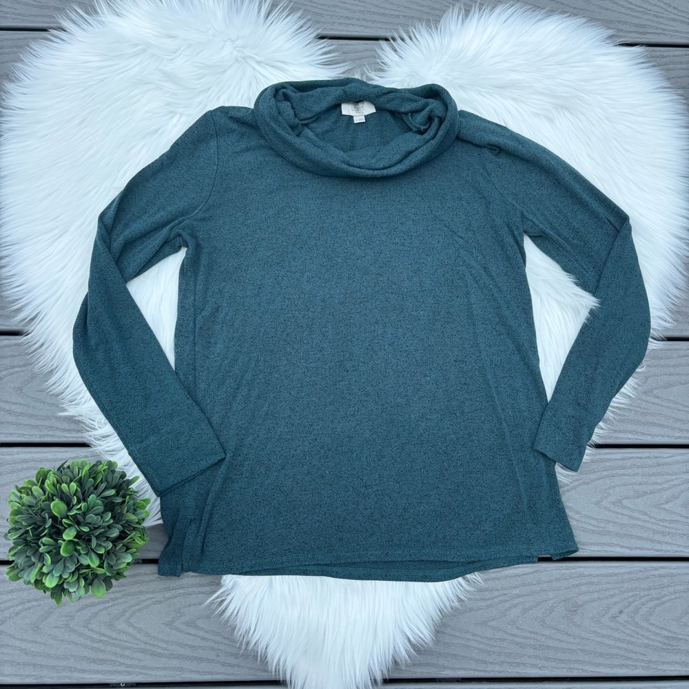 Green LOFT Cowl Neck Sweater